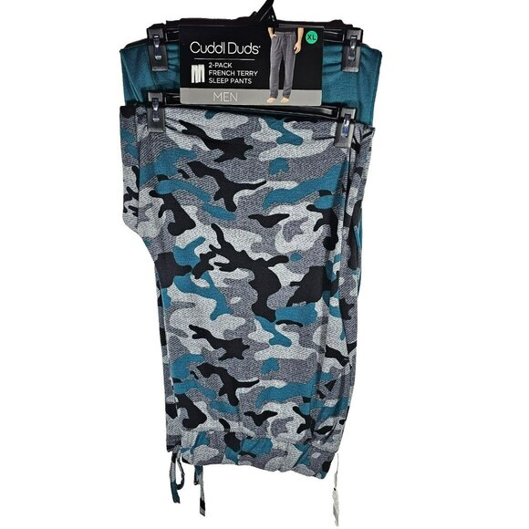 Cuddl Duds 2pk French Terry Sleep Pants NWT Men's Size XL (40-42) Teal Blue Camo - Picture 1 of 8